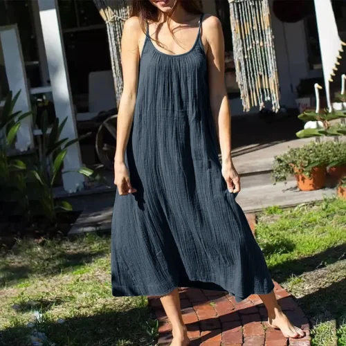 New Casual 100% Cotton Summer Women's Long Dress