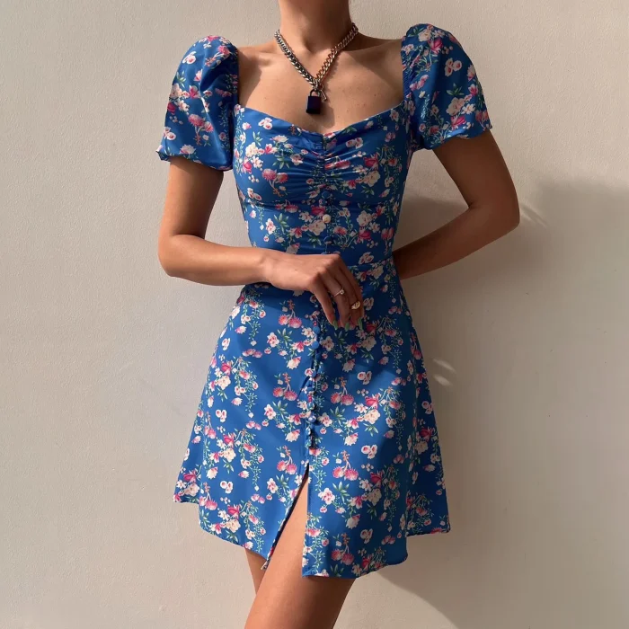 Women's Fashionable Bubble Sleeve Summer Short Dress