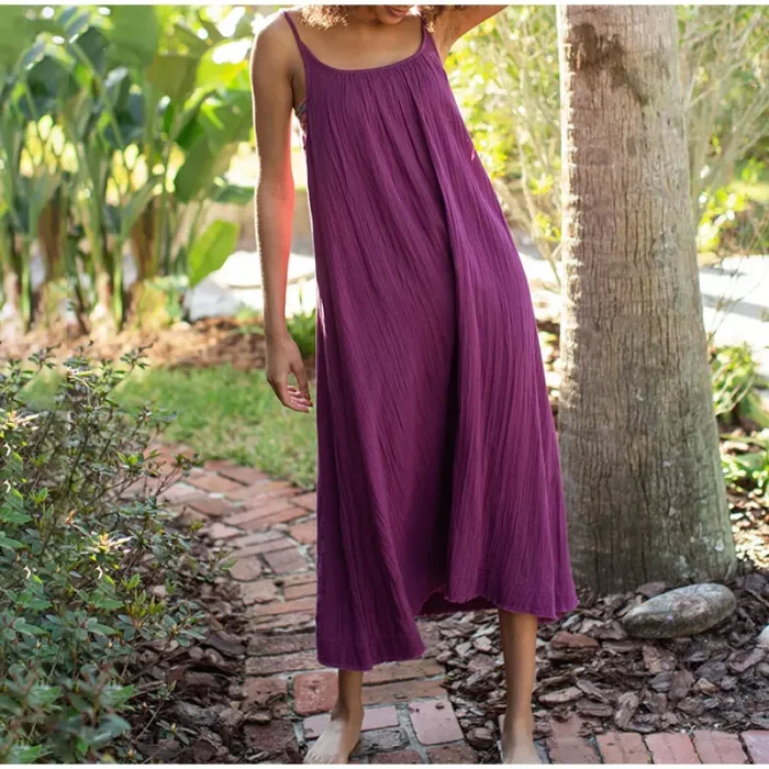 New Casual 100% Cotton Summer Women's Long Dress
