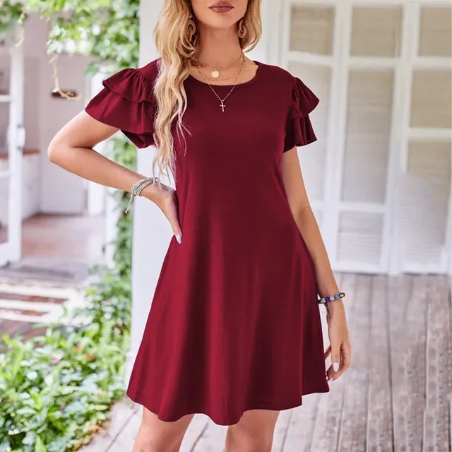 Women's Summer Casual Pleated Short Sleeve Mini Dress
