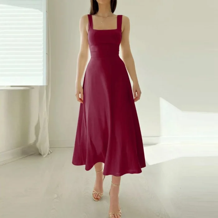 Women's Solid Color Dress Thick Shoulder Strap Summer Outfits