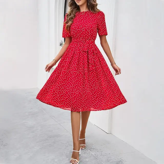 Women's O-Neck Polka Dot Printed Summer Dress