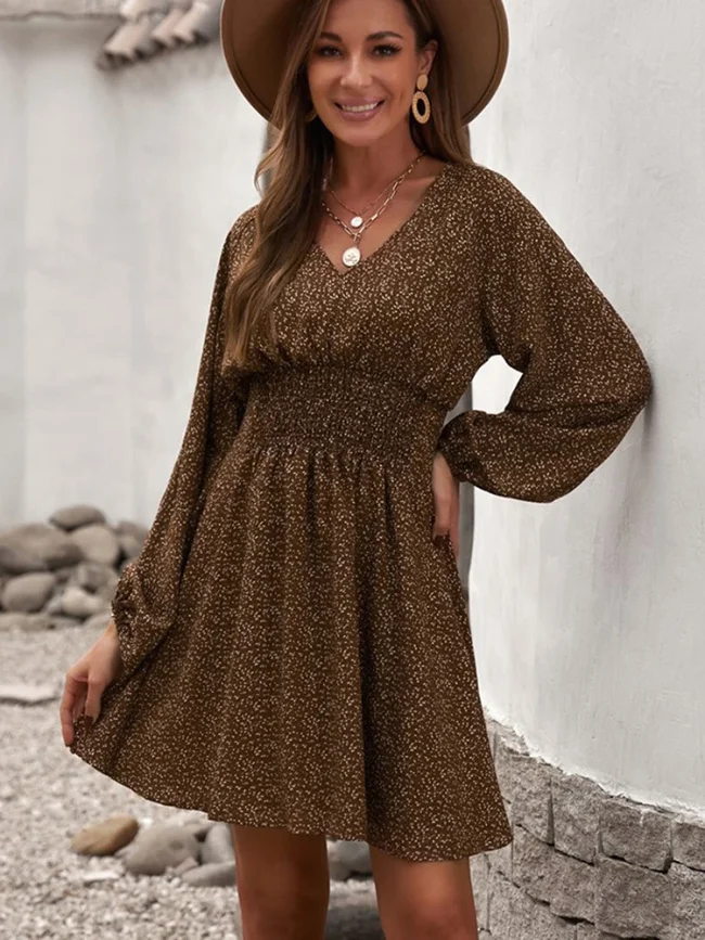 Women's Summer Fashion Lantern Sleeve A-Line Mini Dress