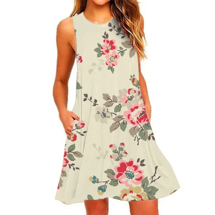 New Women's Floral Printed Sleeveless Short Dress
