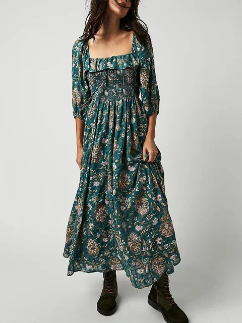 Women's Backless Half Sleeve Floral Printed Maxi Dress