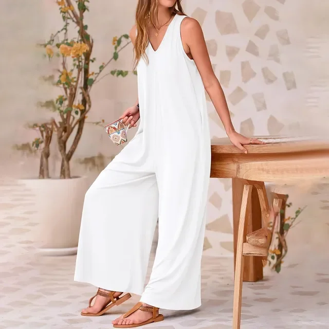 Women's American Style Solid Color Casual Summer Jumpsuit