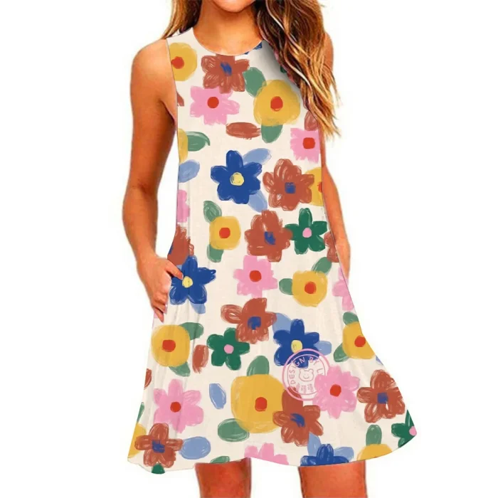 New Women's Floral Printed Sleeveless Short Dress