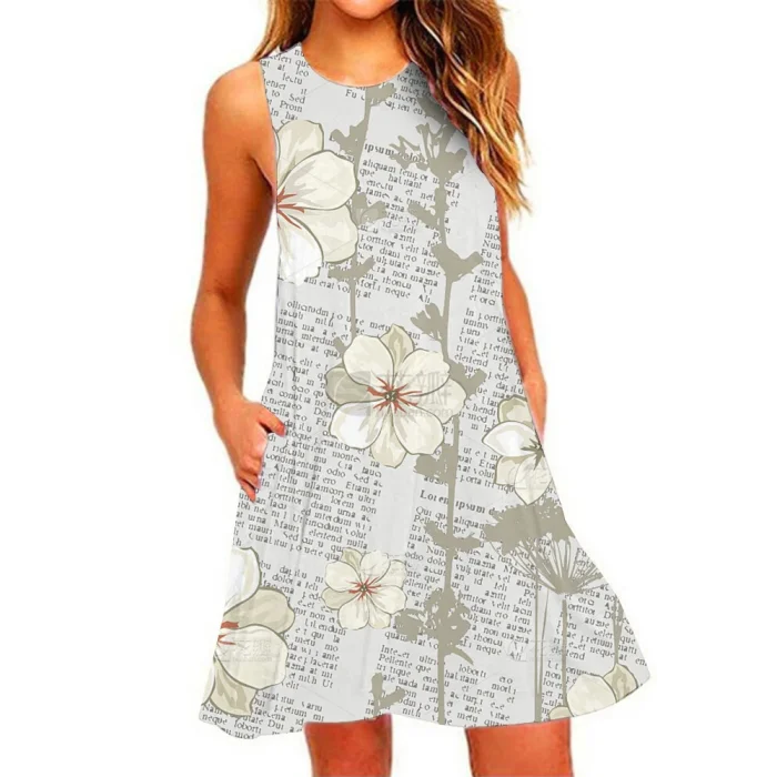 New Women's Floral Printed Sleeveless Short Dress