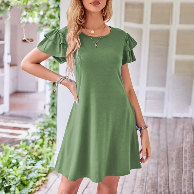 Women's Summer Casual Pleated Short Sleeve Mini Dress