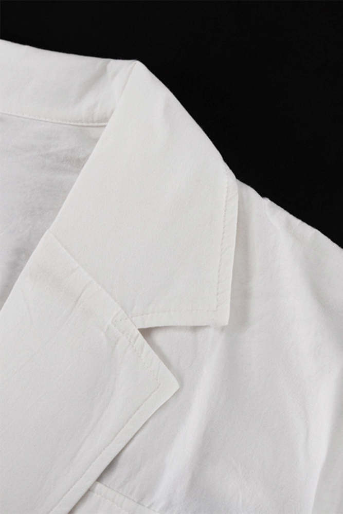 Casual Solid Bandage Pocket Buttons Turn-back Collar Tops