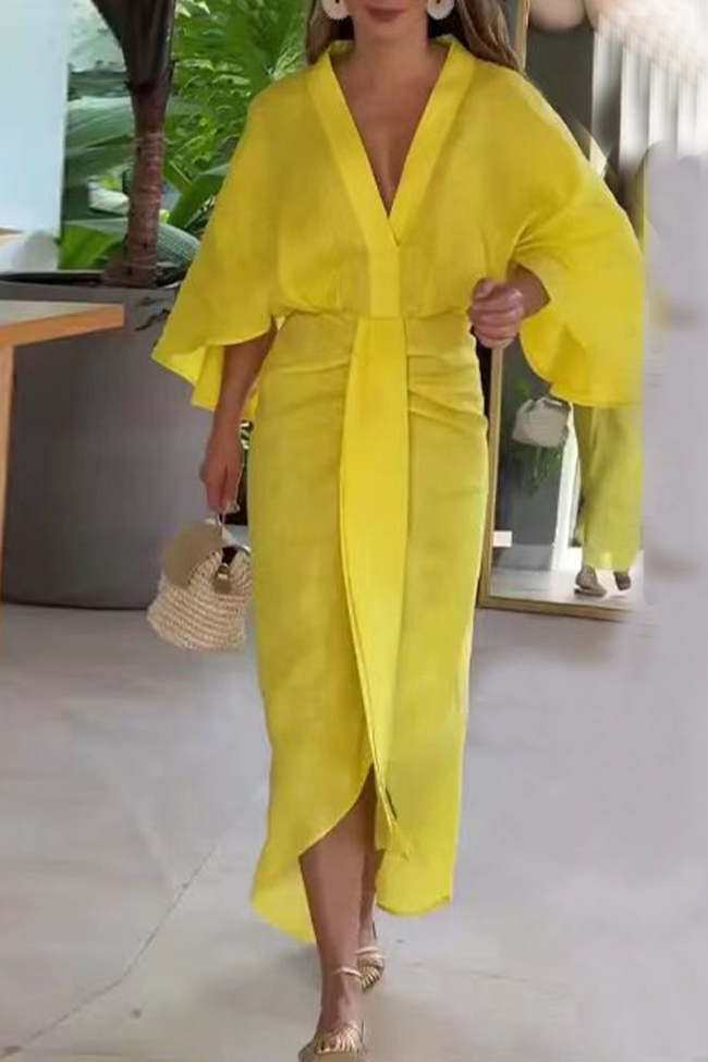 Elegant Solid Fold V Neck A Line Dresses