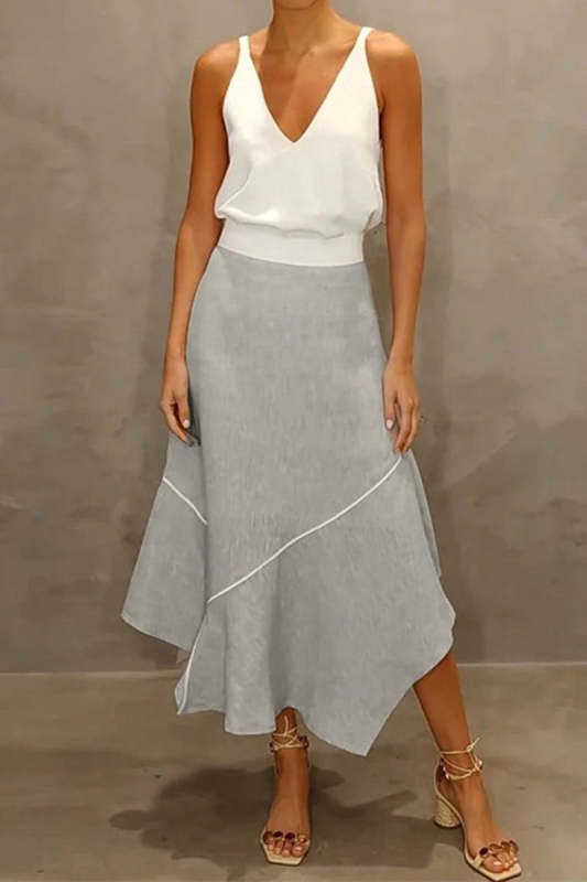Casual Simplicity Solid Asymmetrical V Neck Sleeveless Two Pieces