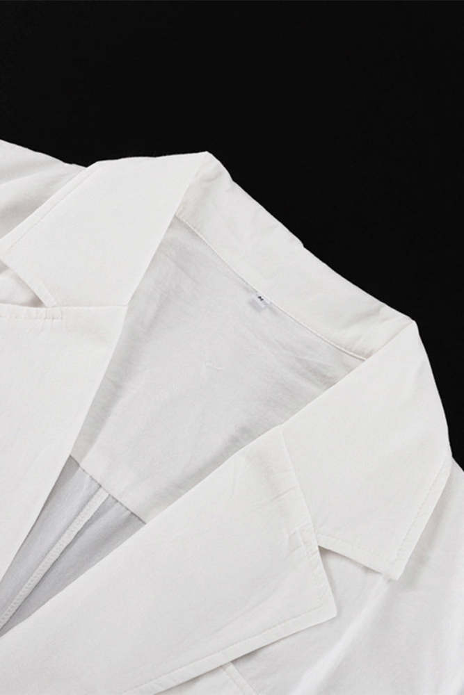 Casual Solid Bandage Pocket Buttons Turn-back Collar Tops