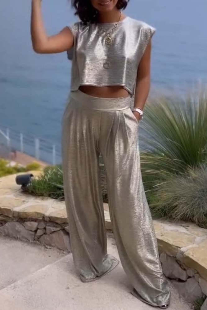 Casual Solid Basic O Neck Sleeveless Two Pieces (Subject To The Actual Object )