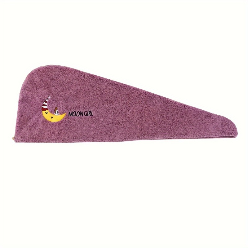 1pc Hair Towel With Button, Soft Hair Drying Cap, Cute Embroidered Hair Towel For Bathroom, Super Absorbent Hair Wrap Towel, Shower Cap For Women, Bathroom Supplies