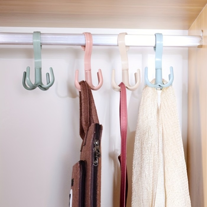 1pc 360-Degree Rotatable Four-Claw Hook for Wardrobe and Tie Drying - Multi-Functional Hanging Bag and Tie Hanger