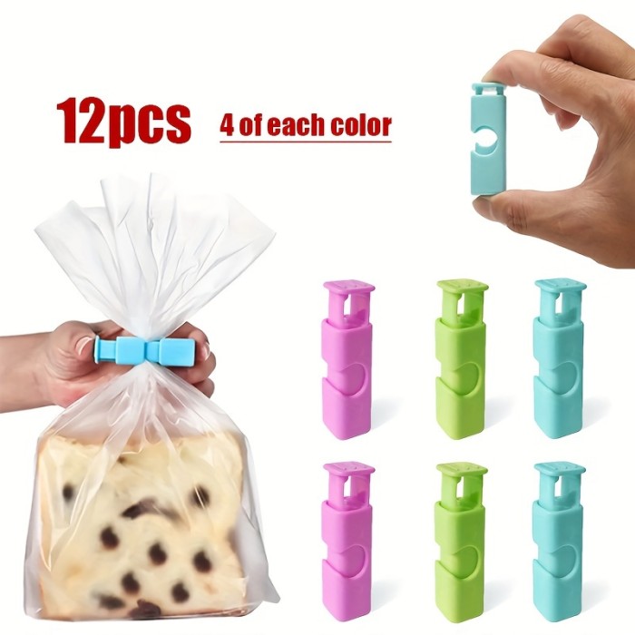 12pcs Bread Bag Clips, Bagel Bag Clips, Sealing Clip, Easy Squeeze & Lock, For Sealing Various Bags, Home Kitchen Supplies