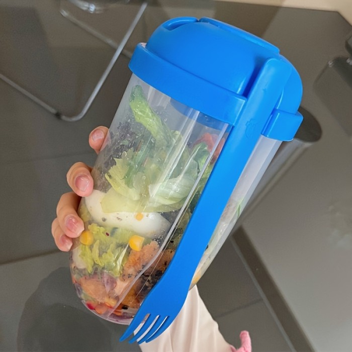 1pc Portable Breakfast Salad Cup with Spoon and Fork Lids - Healthy Lunch Container for Yogurt, Milk, and More