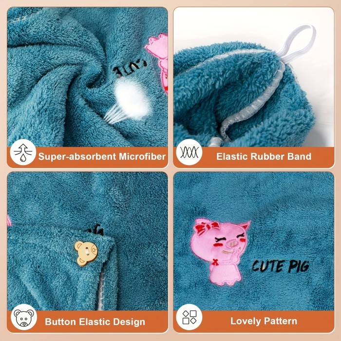 1pc Hair Towel With Button, Soft Hair Drying Cap, Cute Embroidered Hair Towel For Bathroom, Super Absorbent Hair Wrap Towel, Shower Cap For Women, Bathroom Supplies