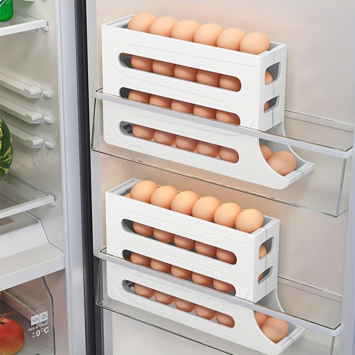 1pc Egg Basket, Large Capacity Automatic Rolling Egg Carton, Anti-touch Multi-layer Egg Storage Holder, For Refrigerator, Cabinet, Shelf And Counter, Kitchen Organizers And Storage, Kitchen Accessories