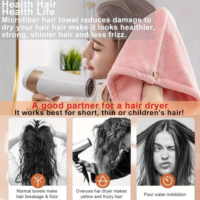 1pc Hair Towel With Button, Soft Hair Drying Cap, Cute Embroidered Hair Towel For Bathroom, Super Absorbent Hair Wrap Towel, Shower Cap For Women, Bathroom Supplies