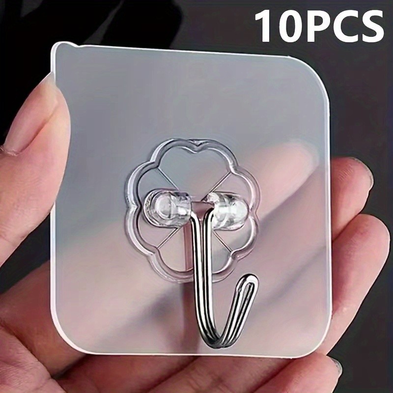 10pcs Traceless Punch-free Wall Hook, Mounted Plastic Hook Rack For Keys, Hats, Towels, Self-Adhesive Household Hook For Sundries, Essential Storage Organization For Bathroom, Bedroom, Office, Kitchen