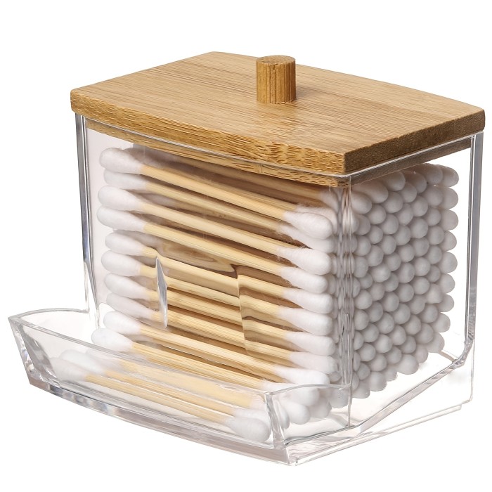 1pc 7 Oz Cotton Swab Pads Holder - Organize And Store Cotton Buds In Style With Wood Lids - Perfect For Bathroom And Apothecary Jars, Makeup Organizer