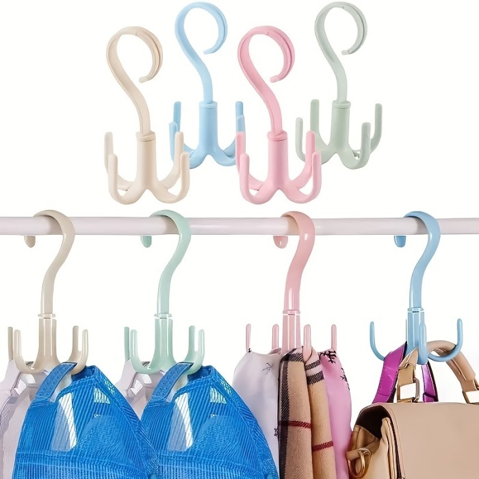 1pc 360-Degree Rotatable Four-Claw Hook for Wardrobe and Tie Drying - Multi-Functional Hanging Bag and Tie Hanger