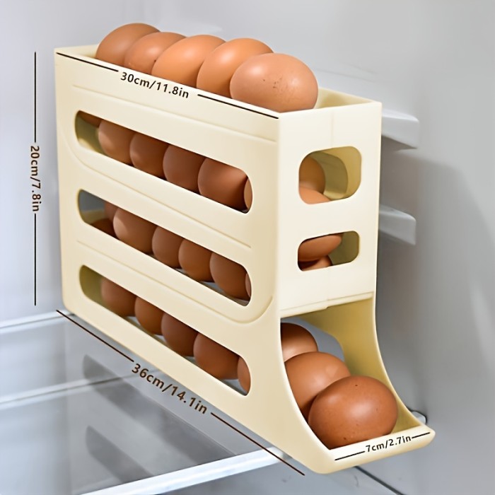 1pc Egg Basket, Large Capacity Automatic Rolling Egg Carton, Anti-touch Multi-layer Egg Storage Holder, For Refrigerator, Cabinet, Shelf And Counter, Kitchen Organizers And Storage, Kitchen Accessories