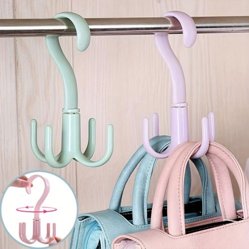 1pc 360-Degree Rotatable Four-Claw Hook for Wardrobe and Tie Drying - Multi-Functional Hanging Bag and Tie Hanger