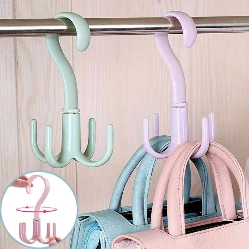 1pc 360-Degree Rotatable Four-Claw Hook for Wardrobe and Tie Drying - Multi-Functional Hanging Bag and Tie Hanger