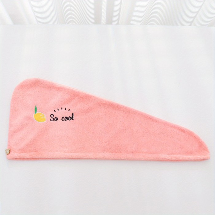 1pc Rainbow Embroidered Hair Towel With Button, Soft Hair Drying Cap, Cute Solid Color Hair Towel For Bathroom, Absorbent Quick Drying Hair Wrap Towel For Women, Bathroom Supplies, Bathroom Accessories