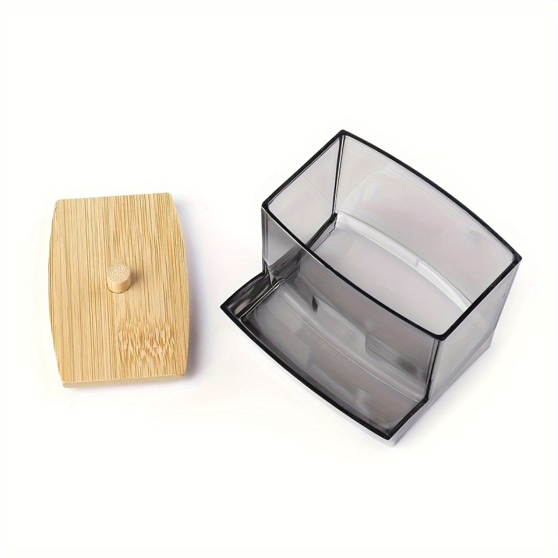 1pc 7 Oz Cotton Swab Pads Holder - Organize And Store Cotton Buds In Style With Wood Lids - Perfect For Bathroom And Apothecary Jars, Makeup Organizer