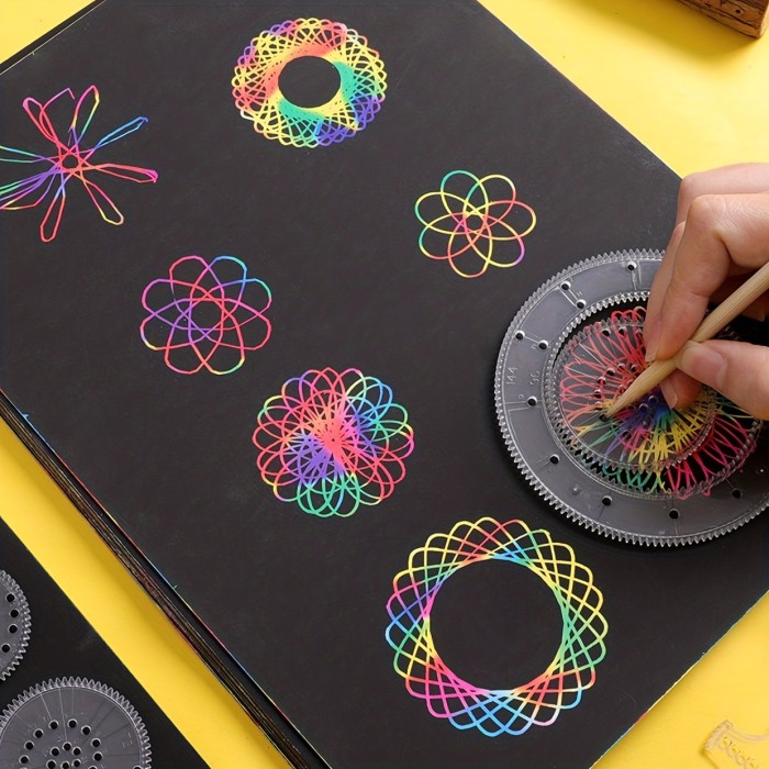 28pcs\u002Fset DIY Variety Magic Ruler Colorful Scratch Painting Set, Fun Puzzle Magic Hand Copy Drawing Tools