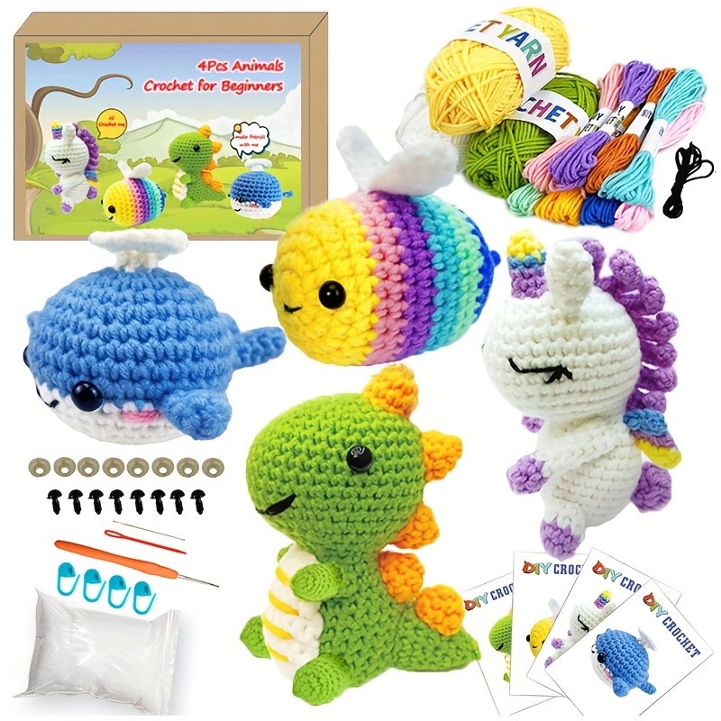 1set New Crochet Material Package Contains English Instruction Manual, Beginner Crochet Yarn Kit For Adults, Knitting Handmade Diy Cartoon Doll For Beginners Cute Animal Crochet Kit