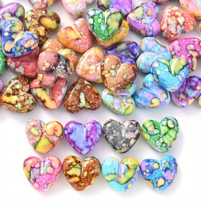 10\u002F30pcs 21\u002F15mm Stain Heart Acrylic Loose Spacer Beads For Jewelry Making DIY Creative Special Bracelet Necklace Beaded Accessories