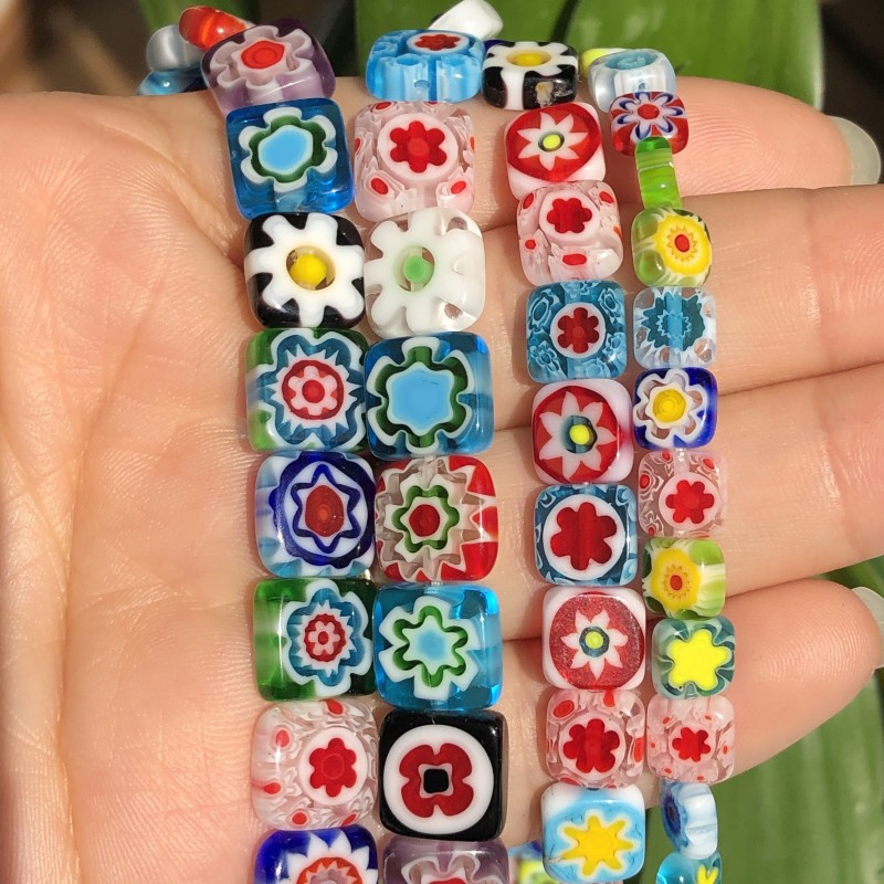 Square Shape Thousand Flower Glass Beads 6\u002F8\u002F10mm Spacer Beads Unique Fashion For DIY Bracelet Necklace Crafts Jewelry Making Supplies