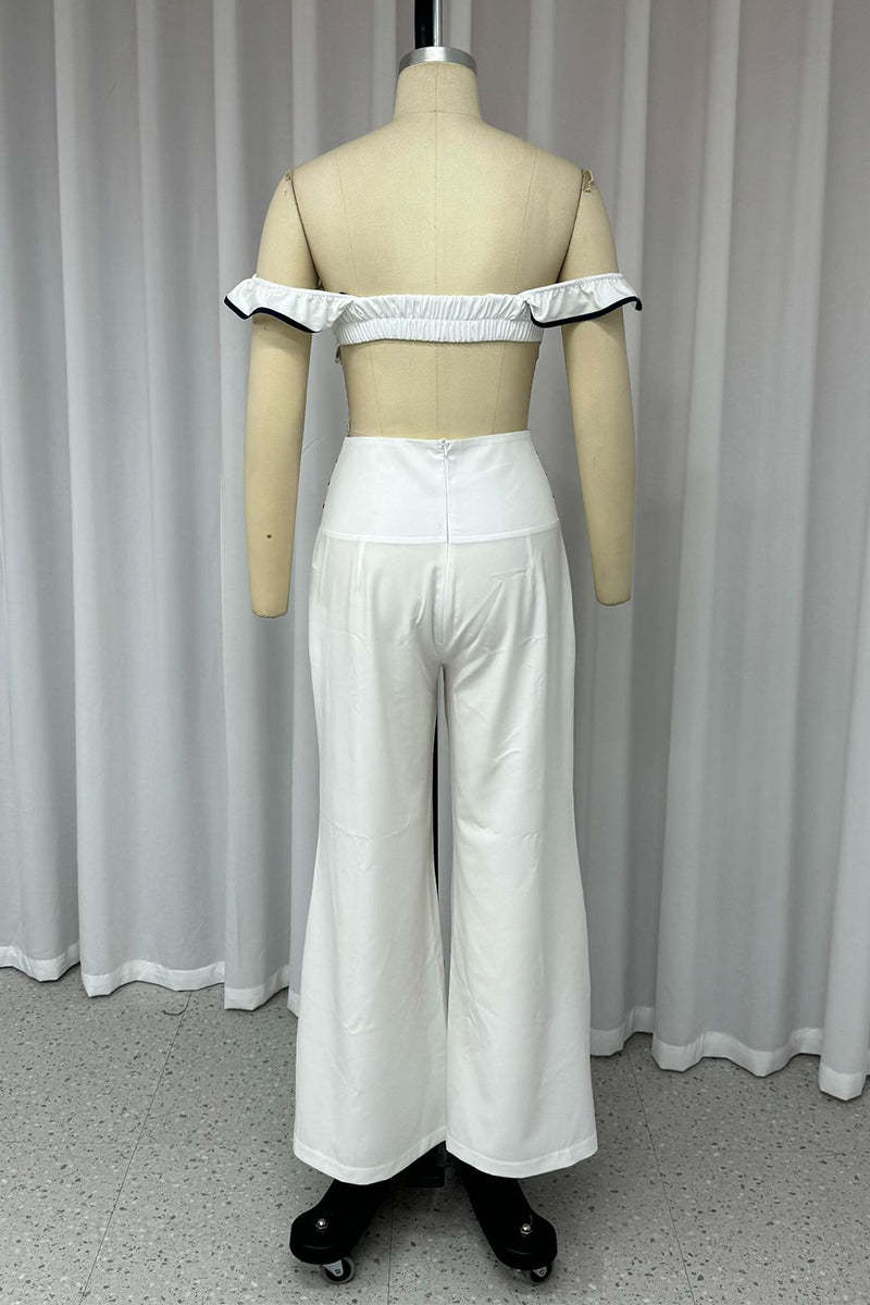 Flouncing Off Elegant Simplicity Solid Patchwork Flounce Off the Shoulder Two Pieces