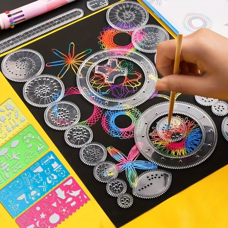 28pcs\u002Fset DIY Variety Magic Ruler Colorful Scratch Painting Set, Fun Puzzle Magic Hand Copy Drawing Tools