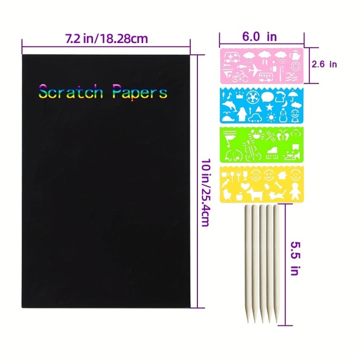 28pcs\u002Fset DIY Variety Magic Ruler Colorful Scratch Painting Set, Fun Puzzle Magic Hand Copy Drawing Tools