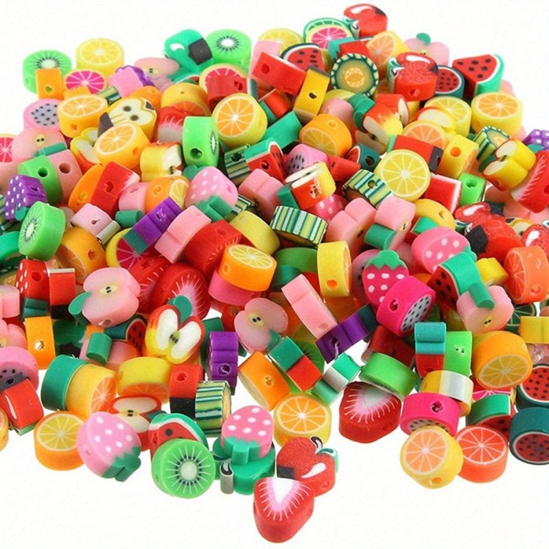 100pcs Mixed Fruit Polymer Clay Spacer Beads For Jewelry Making Necklace Bracelet Earrings Accessories DIY Handmade Crafts