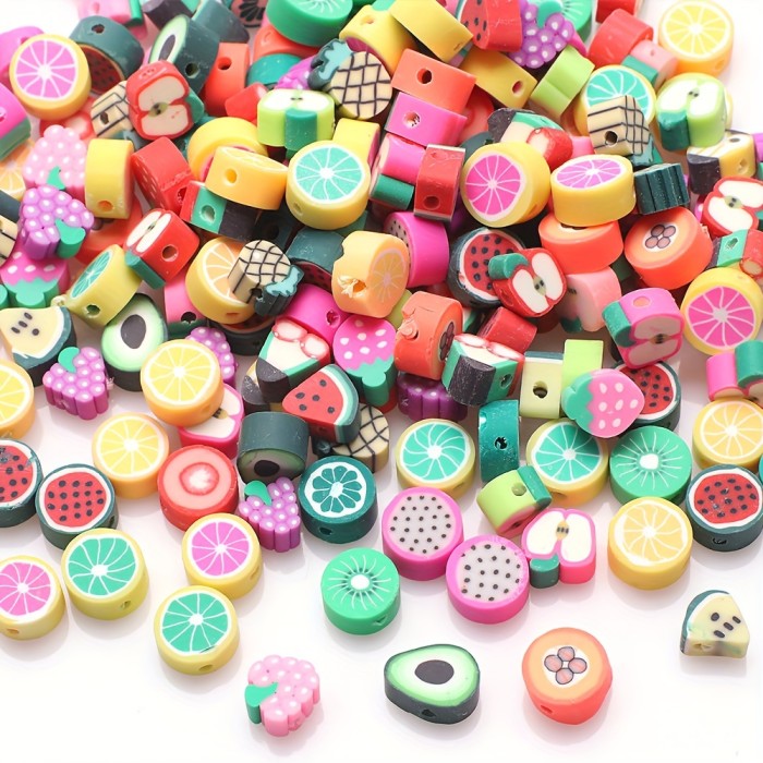 100pcs Mixed Fruit Polymer Clay Spacer Beads For Jewelry Making Necklace Bracelet Earrings Accessories DIY Handmade Crafts