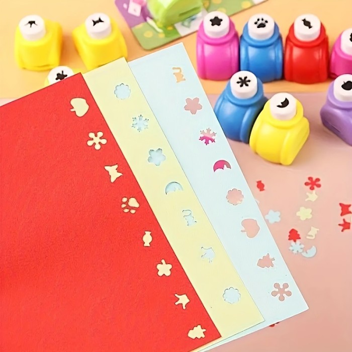 6pcs Mini Embossing Punch Set, Mixed Color, Creative Portable Paper Cutting & Embossing Tools for DIY Scrapbooking, Greeting Cards, and Journal Decoration