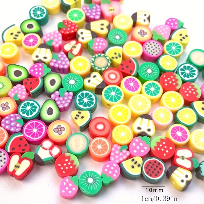 100pcs Mixed Fruit Polymer Clay Spacer Beads For Jewelry Making Necklace Bracelet Earrings Accessories DIY Handmade Crafts