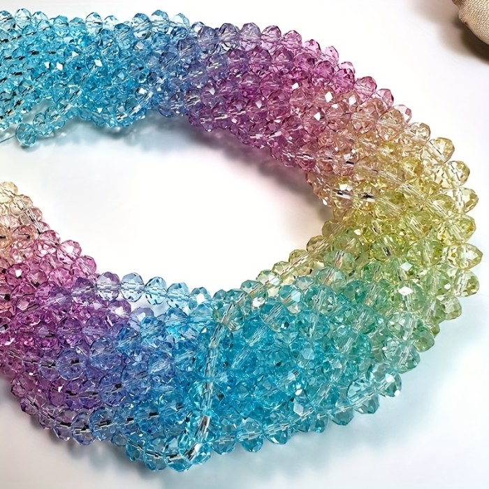 1mm\u002F2mm\u002F3mm\u002F4mm\u002F6mm\u002F8mm, Rainbow Color Gradient Imitation Crystal Beads, Faceted Round Loose Spacer Bead Strands, For DIY Jewelry Making Materials