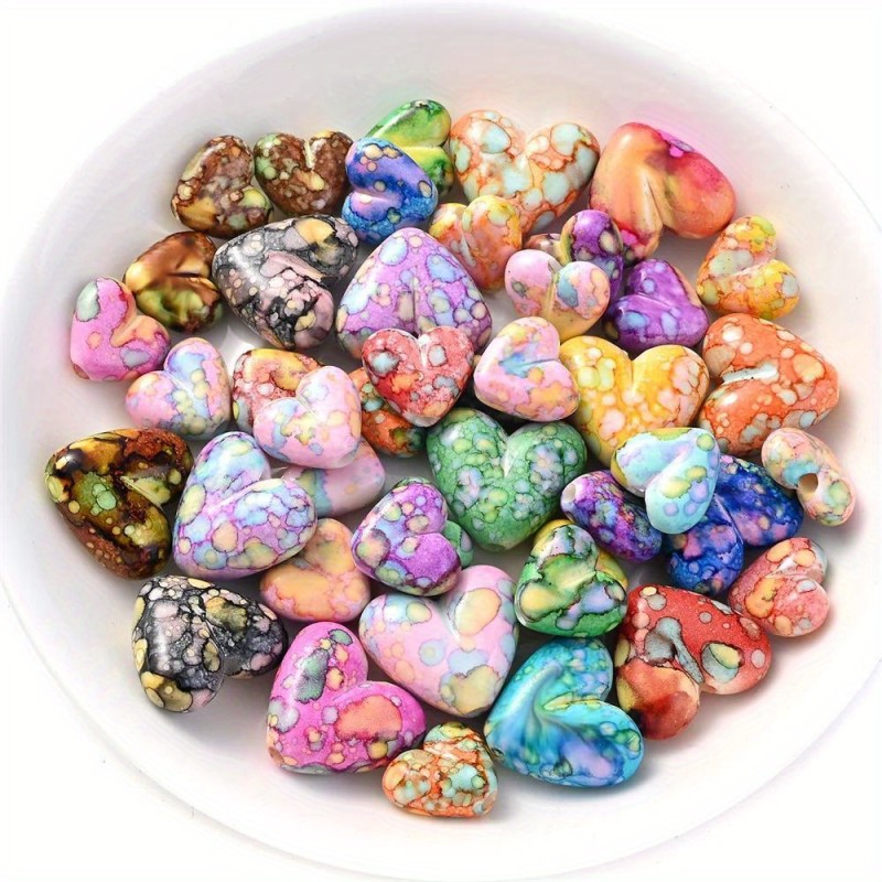 10\u002F30pcs 21\u002F15mm Stain Heart Acrylic Loose Spacer Beads For Jewelry Making DIY Creative Special Bracelet Necklace Beaded Accessories