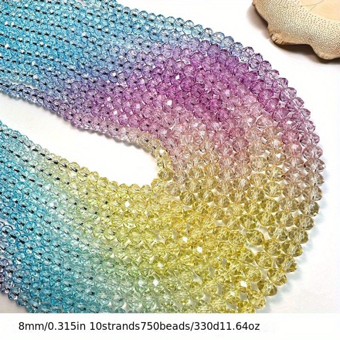 1mm\u002F2mm\u002F3mm\u002F4mm\u002F6mm\u002F8mm, Rainbow Color Gradient Imitation Crystal Beads, Faceted Round Loose Spacer Bead Strands, For DIY Jewelry Making Materials