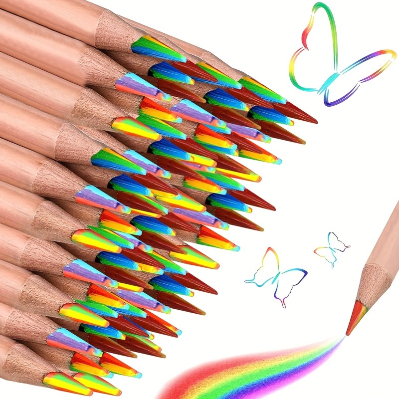 10pcs Wooden Colored Pencils, 7 Colors In 1 Core, Color Drawing Pencils. Suitable For Adult AndStudent Creation, Home Painting, Christmas Card Coloring, Handmade DIY Drawing Sketches