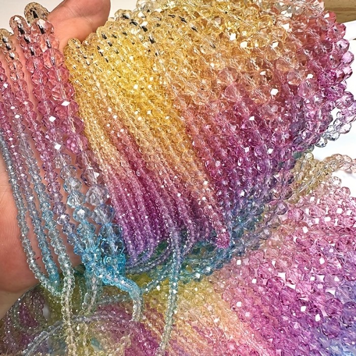 1mm\u002F2mm\u002F3mm\u002F4mm\u002F6mm\u002F8mm, Rainbow Color Gradient Imitation Crystal Beads, Faceted Round Loose Spacer Bead Strands, For DIY Jewelry Making Materials