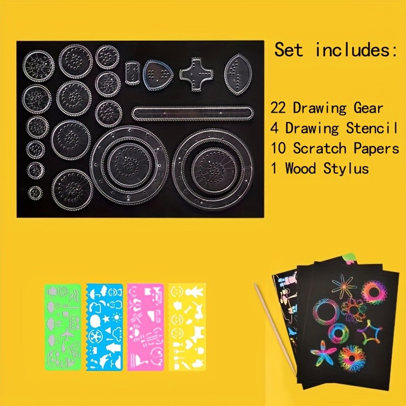 28pcs\u002Fset DIY Variety Magic Ruler Colorful Scratch Painting Set, Fun Puzzle Magic Hand Copy Drawing Tools